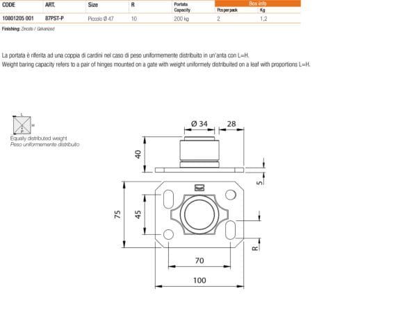 Bottom Bearing Hinge Flange Mount to suit Swing Gates